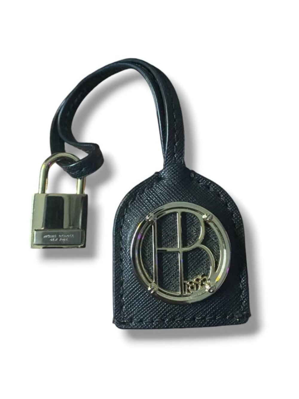Henri Bendel Black Leather Logo Charm with Gold Hardware